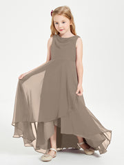 Modern Asymmetrical Junior Bridesmaid Dresses Cowl Neck Taupe