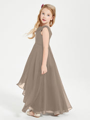 Modern Asymmetrical Junior Bridesmaid Dresses Cowl Neck Taupe