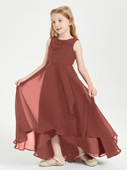Modern Asymmetrical Junior Bridesmaid Dresses Cowl Neck Terracotta
