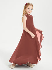 Modern Asymmetrical Junior Bridesmaid Dresses Cowl Neck Terracotta