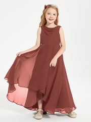Modern Asymmetrical Junior Bridesmaid Dresses Cowl Neck Terracotta
