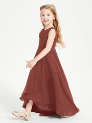 Modern Asymmetrical Junior Bridesmaid Dresses Cowl Neck Terracotta