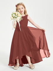 Modern Asymmetrical Junior Bridesmaid Dresses Cowl Neck Terracotta