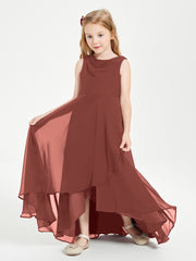Modern Asymmetrical Junior Bridesmaid Dresses Cowl Neck Terracotta