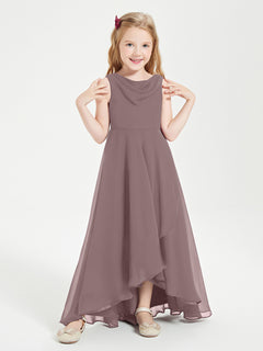 Modern Asymmetrical Junior Bridesmaid Dresses Cowl Neck Vintage Mauve