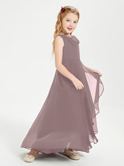 Modern Asymmetrical Junior Bridesmaid Dresses Cowl Neck Vintage Mauve