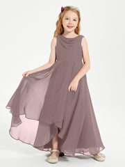 Modern Asymmetrical Junior Bridesmaid Dresses Cowl Neck Vintage Mauve