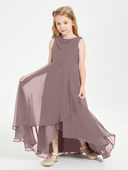 Modern Asymmetrical Junior Bridesmaid Dresses Cowl Neck Vintage Mauve