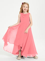 Modern Asymmetrical Junior Bridesmaid Dresses Cowl Neck Watermelon