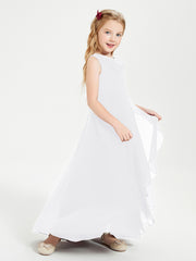 Modern Asymmetrical Junior Bridesmaid Dresses Cowl Neck White
