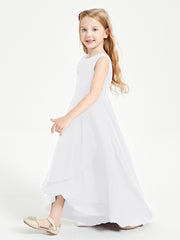 Modern Asymmetrical Junior Bridesmaid Dresses Cowl Neck White