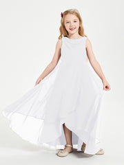Modern Asymmetrical Junior Bridesmaid Dresses Cowl Neck White