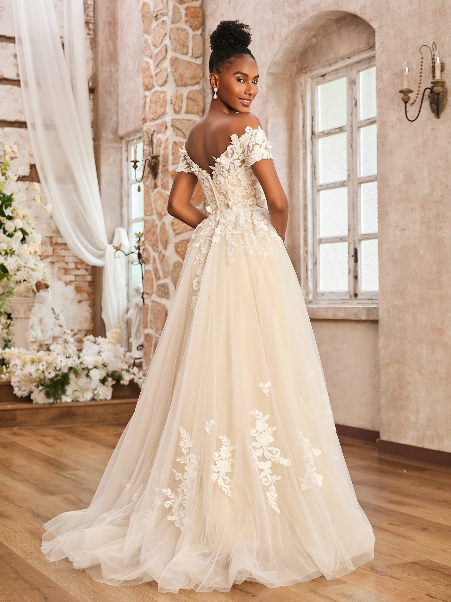 Off-the-shoulder A-line Wedding Dress With Slit Ivory