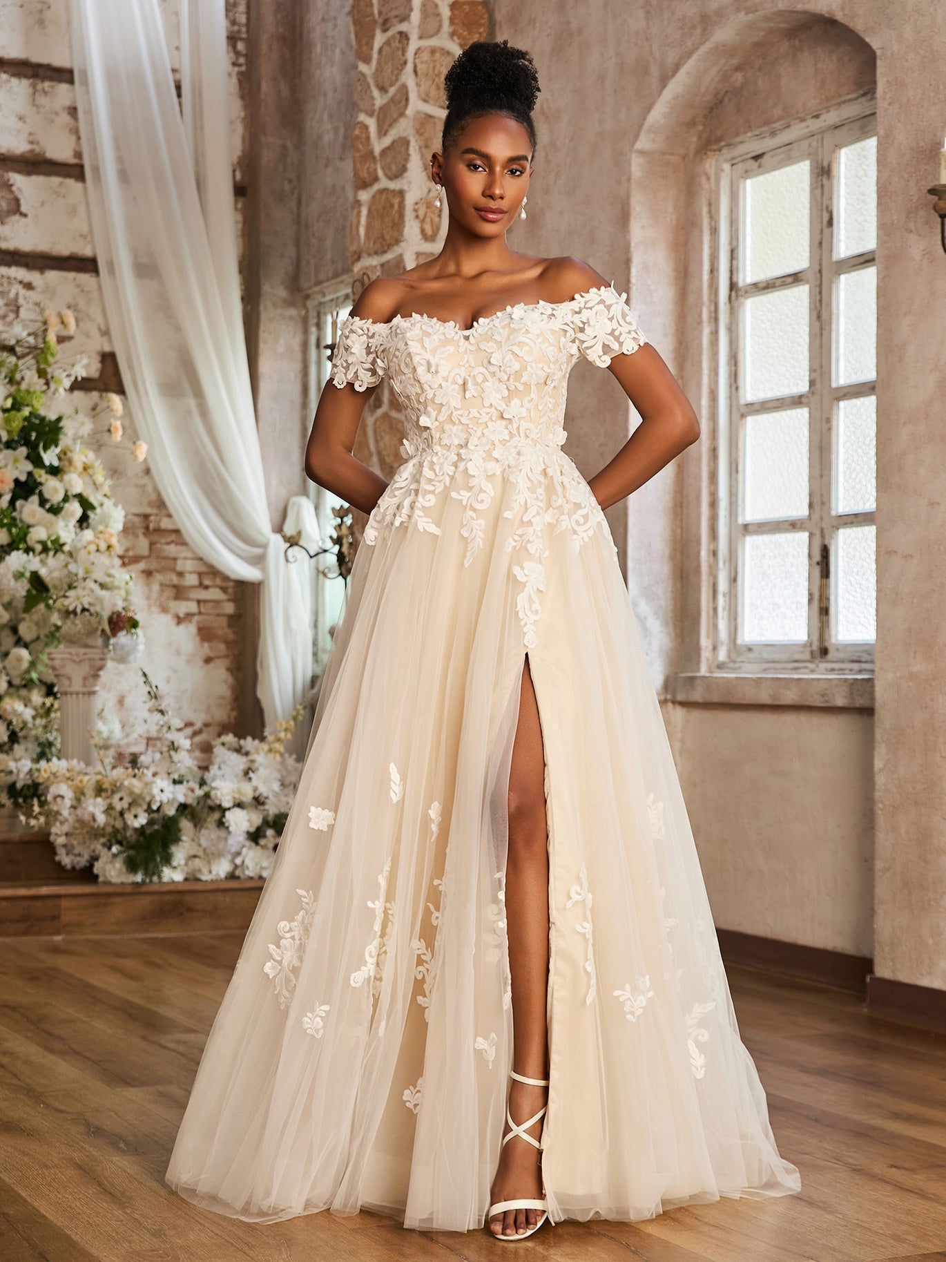 sachin and babi light blue dress Champagne Tulle A-line Informal Boho Wedding Dress – Adela Designs main image 1