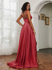 Cowl Neck A-Line Dress With Slit Burgundy Plus Size