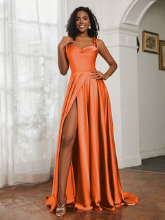 Cowl Neck A-Line Dress With Slit Burnt Orange