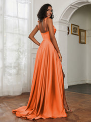 Cowl Neck A-Line Dress With Slit Burnt Orange