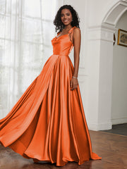 Cowl Neck A-Line Dress With Slit Burnt Orange