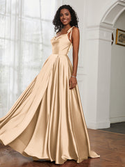 Cowl Neck A-Line Dress With Slit Champagne