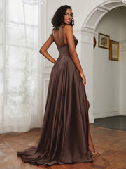 Cowl Neck A-Line Dress With Slit Chocolate Plus Size