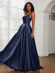 Cowl Neck A-Line Dress With Slit Dark Navy
