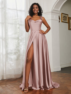Cowl Neck A-Line Dress With Slit Dusty Rose