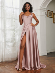 Cowl Neck A-Line Dress With Slit Dusty Rose
