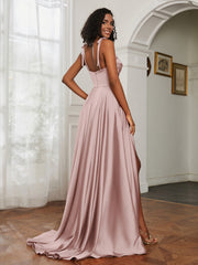 Cowl Neck A-Line Dress With Slit Dusty Rose