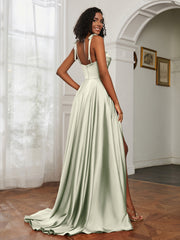 Cowl Neck A-Line Dress With Slit Dusty Sage