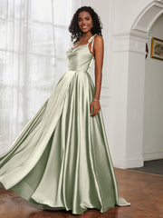 Cowl Neck A-Line Dress With Slit Dusty Sage