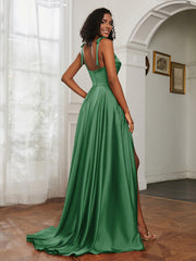 Cowl Neck A-Line Dress With Slit Emerald
