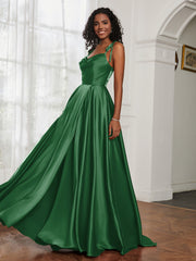 Cowl Neck A-Line Dress With Slit Emerald