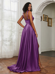 Cowl Neck A-Line Dress With Slit Grape