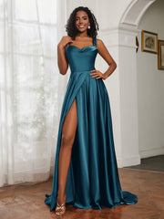 Cowl Neck A-Line Dress With Slit Ink Blue