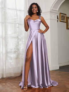 Cowl Neck A-Line Dress With Slit Lilac