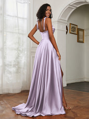 Cowl Neck A-Line Dress With Slit Lilac