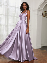 Cowl Neck A-Line Dress With Slit Lilac