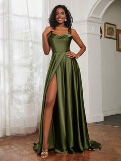 Cowl Neck A-Line Dress With Slit Olive Green Plus Size