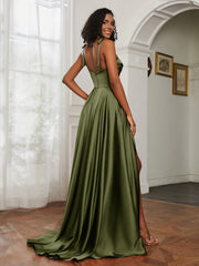 Cowl Neck A-Line Dress With Slit Olive Green Plus Size