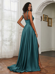 Cowl Neck A-Line Dress With Slit Peacock Plus Size