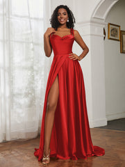Cowl Neck A-Line Dress With Slit Red