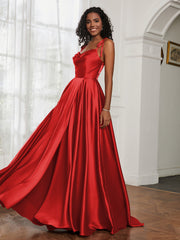 Cowl Neck A-Line Dress With Slit Red