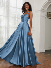 Cowl Neck A-Line Dress With Slit Slate Blue