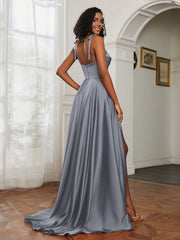 Cowl Neck A-Line Dress With Slit Steel Grey Plus Size