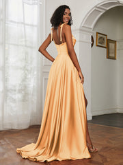 Cowl Neck A-Line Dress With Slit Tangerine