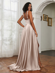 Cowl Neck A-Line Dress With Slit Taupe Plus Size