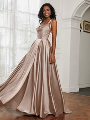 Cowl Neck A-Line Dress With Slit Taupe