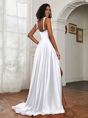 Cowl Neck A-Line Dress With Slit White