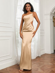 One Shoulder Pleated Floor-Length Dress Champagne