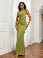 One Shoulder Pleated Floor-Length Dress Clover